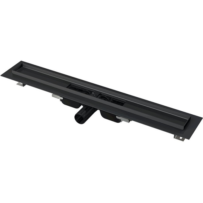 Водоотводящий желоб ALCAPLAST APZ101BLACK-1050 с порогами для перфорированной решетки, черный матовый, низкий, горизонтальный сток